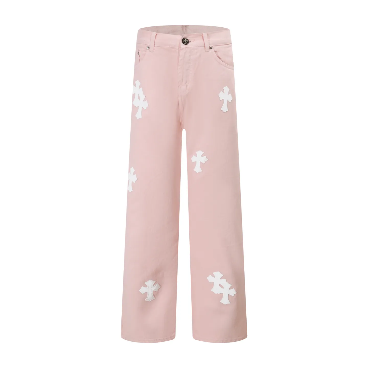 P280 style number: H883 Chrome hearts CH co-branded Drak Miami light pink jeans exude uninhibited personality and unique charm. Every wear and tear is carefully designed to present a unique artistic feel. Made of imported denim fabric, which has undergone heavy industrial washing and destruction treatment, the trousers show a super cool effect on the upper body, allowing you to dominate the fashion stage.  This is more than just a pair of jeans, it is an expression of attitude. With its unique design concept and ultimate pursuit of details, Croxin breaks traditional boundaries and defines the jeans trend in the new era. The trousers are made of double-layer woven fabric with customized hardware. Italian-made special cowhide is printed and cut. Custom-made sheepskin three-layer thick-line leather. The whole body is spliced ​​in heavy water washing. Craftsmen hand-splash ink. You can see the details. Three-dimensional cutting version. Loose and comfortable, not flattering. Makes taller and slimmer. Factory Seiko. Original quality control. Same style for men and women. Can be matched with couples. Versatile recommendation. Must-have jeans for all seasons. Color: light pink. Size: 28-30-32-34.